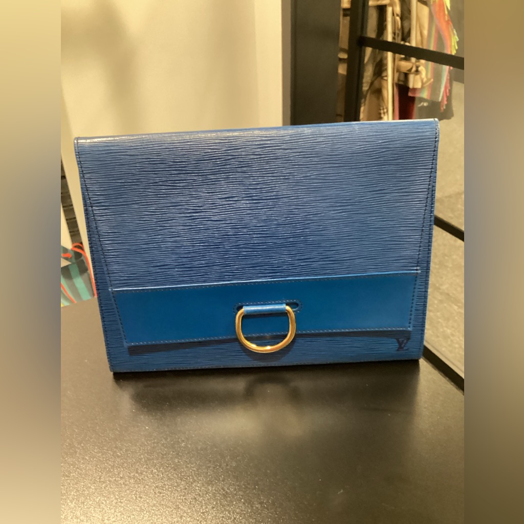 Pre Owned Louis Vuitton Blue Clutch Designer Bag W/ Dustbag